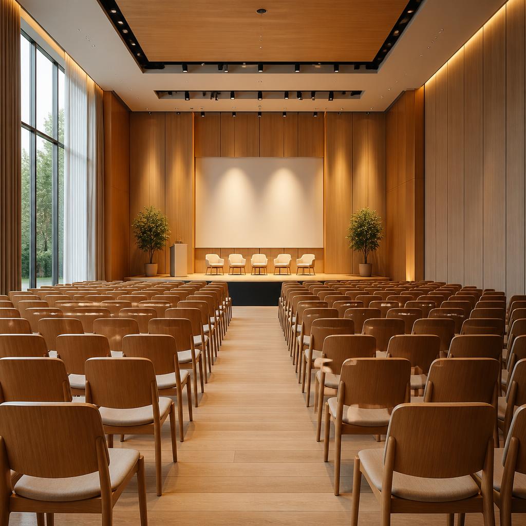 Sala serena preparada para una conferencia